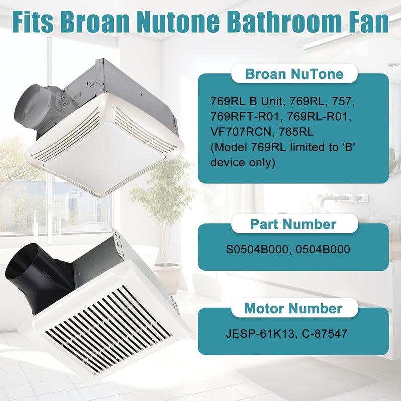 Criditpid 769RL B Unit Replacement, S0504B000 Motor Assembly for Broan-Nutone 769RL, 763RL, 769RL-R01, 757, 769RFT-R01, VF707RCN, 765RL Bathroom Exhaust Fan, JESP-61K13/C-87547 Fan Replacement Motor, 70CFM - Image 2